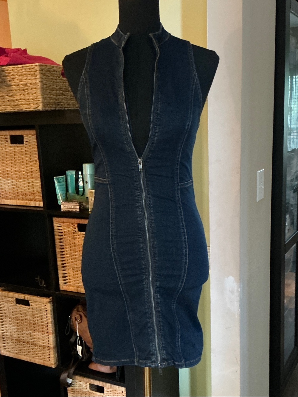 Noisy May Dark Denim Zip-Front Bodycon Mini Dress